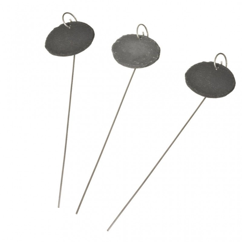 Etiket van leisteen met metalen houder ovaal H 40 x 9 x 7 cm set à 3 stuks