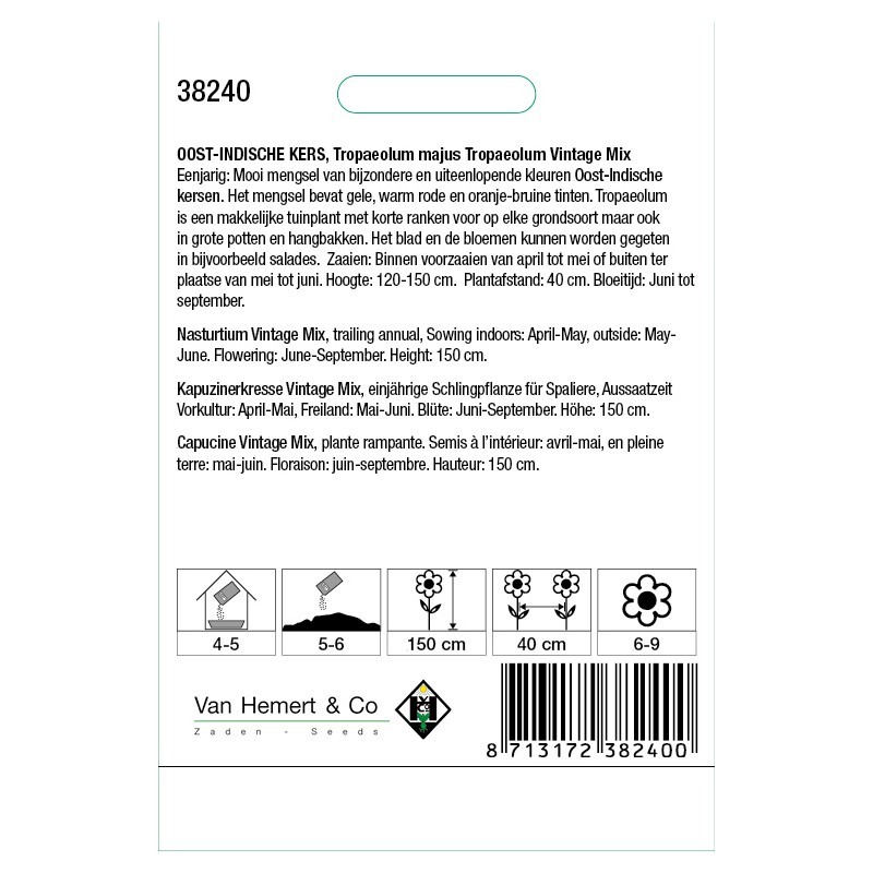 Tropaeolum majus 'Vintage Mix' -zaden-