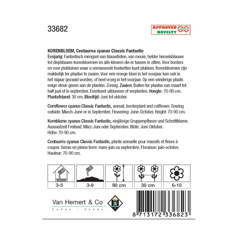 Centaurea cyanus 'Classic Fantastic' -zaden-