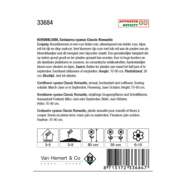 Centaurea cyanus 'Classic Romantic' -zaden-