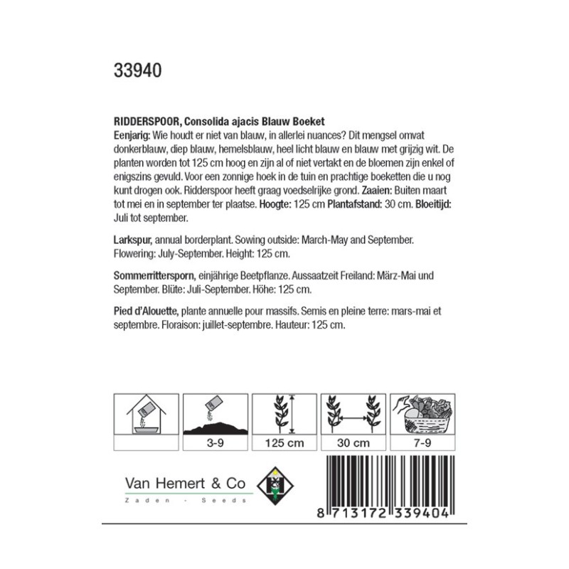 Consolida ajacis 'Blauw Boeket' -zaden-