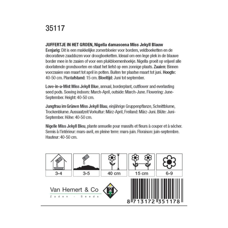 Nigella damascena 'Miss Jekyll Blauw' -zaden-