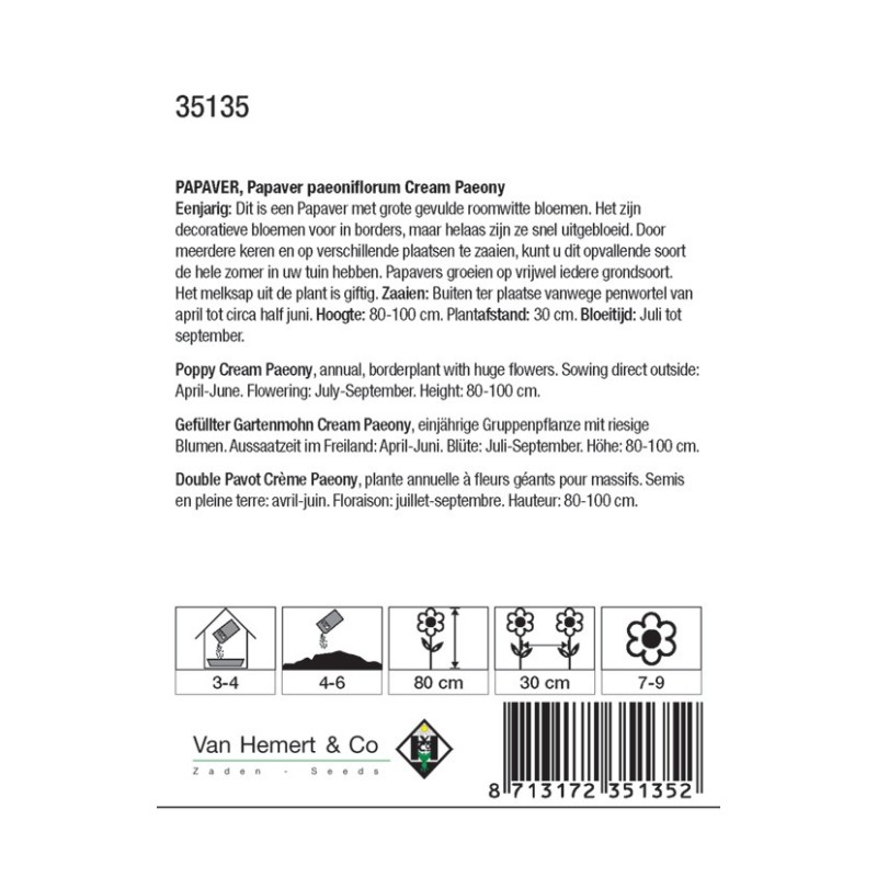Papaver paeoniflorum 'Cream Paeony' -zaden-