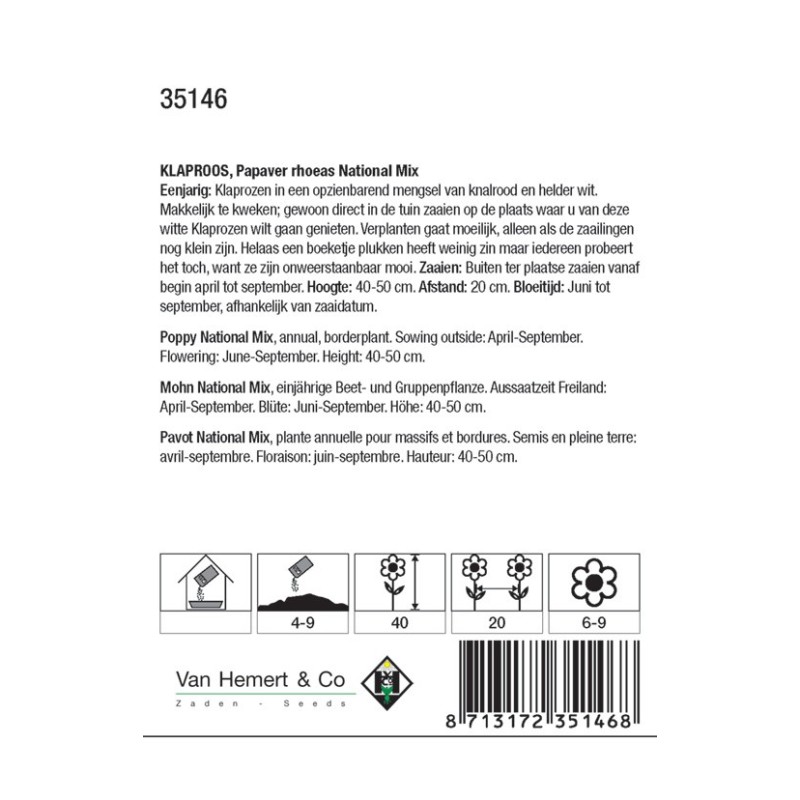 Papaver rhoeas 'National Mix' -zaden-