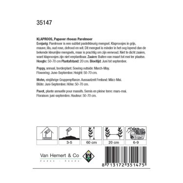 Papaver rhoeas 'Parelmoer' -zaden-