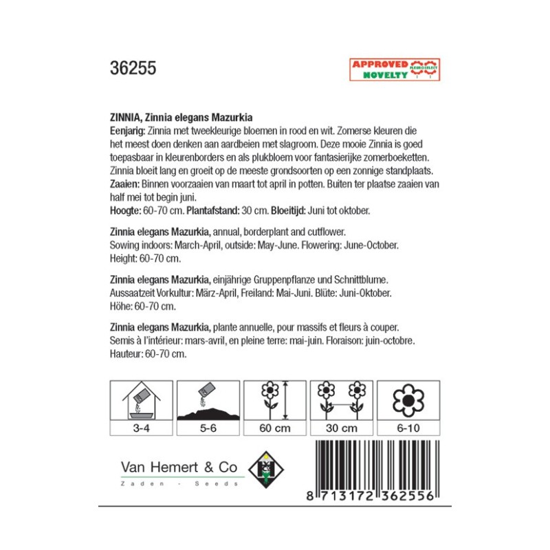 Zinnia elegans 'Mazurkia' -zaden-