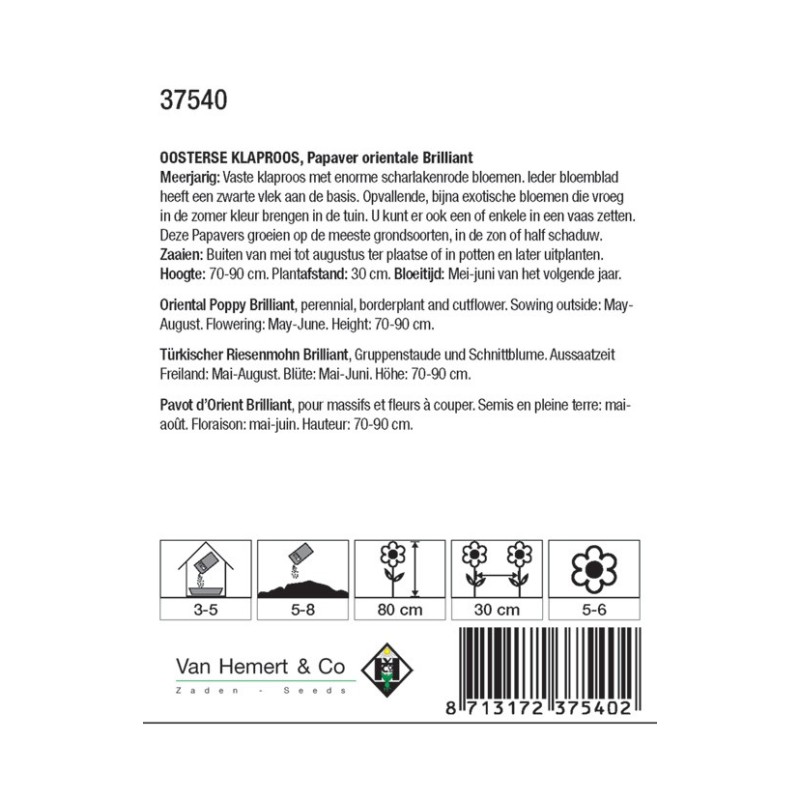 Papaver orientale 'Brilliant' -zaden-