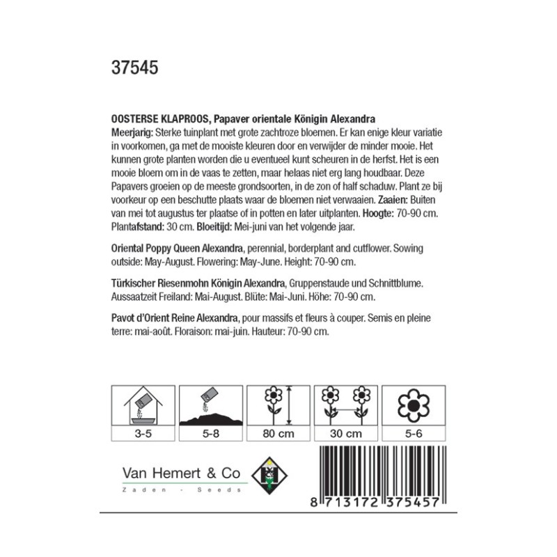 Papaver orientale 'Konigin Alexandra' -zaden-