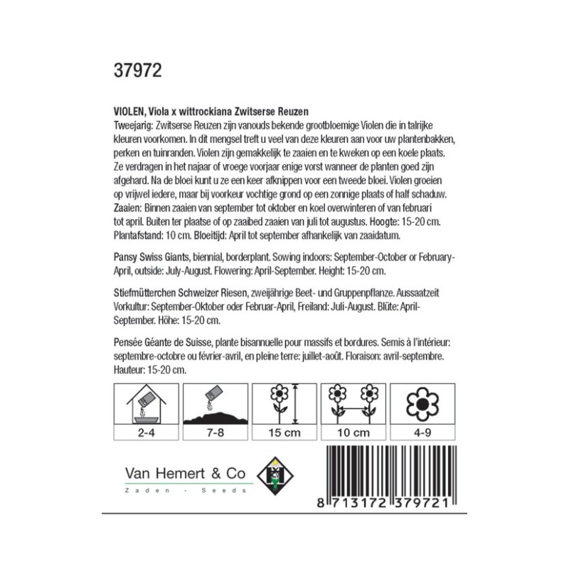 Viola x wittrockiana 'Zwitserse Reuzen' -zaden-