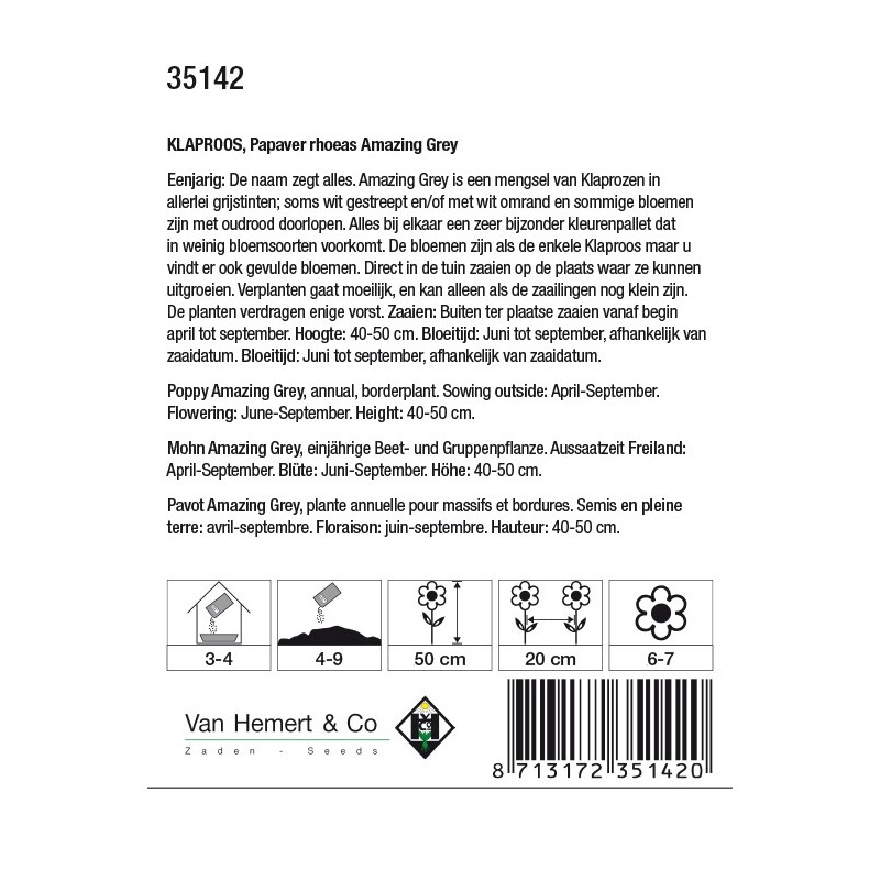 Papaver rhoeas 'Amazing Grey' -zaden-