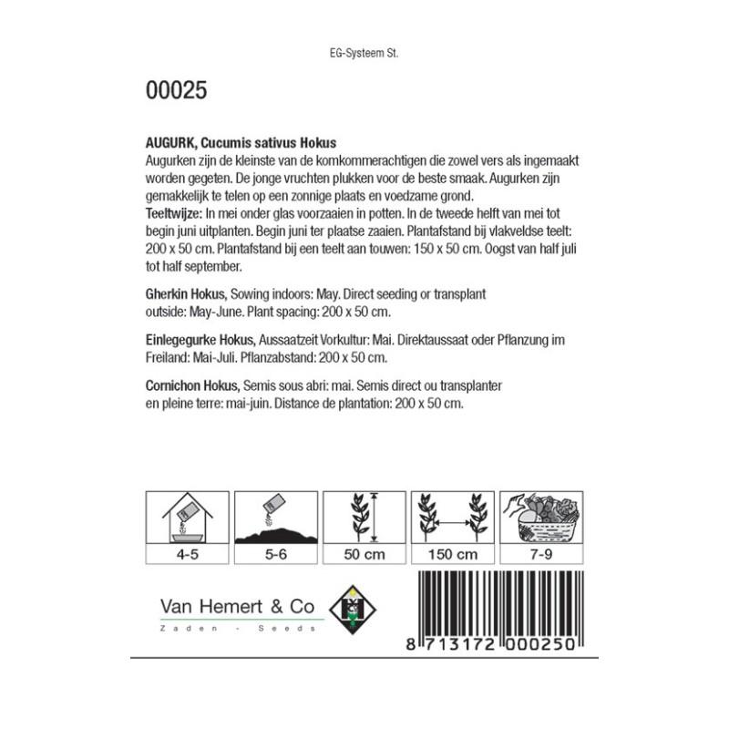 Augurk, Cucumis sativus 'Hokus' -zaden-