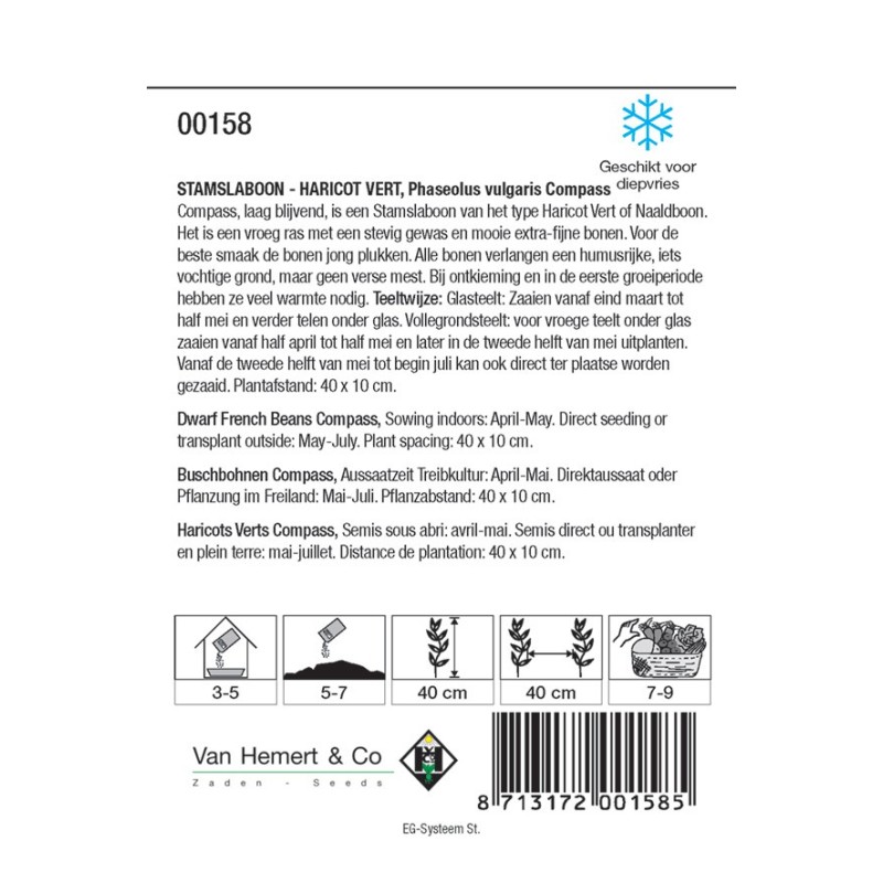 Stamslaboon - Sperzieboon, Phaseolus vulgaris Compass, 30 gr. -zaden-