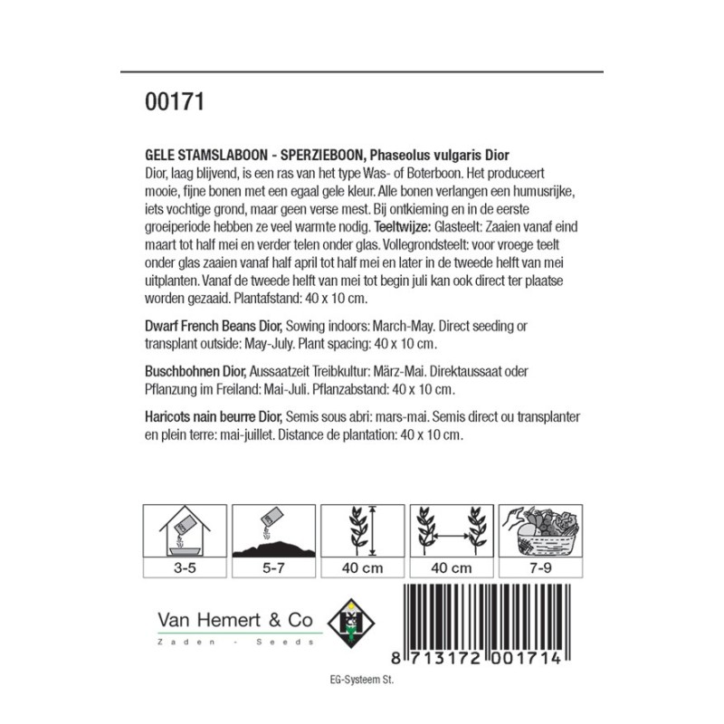 Stamslaboon - Sperzieboon, Phaseolus vulgaris 'Dior', 30 gr. -zaden-