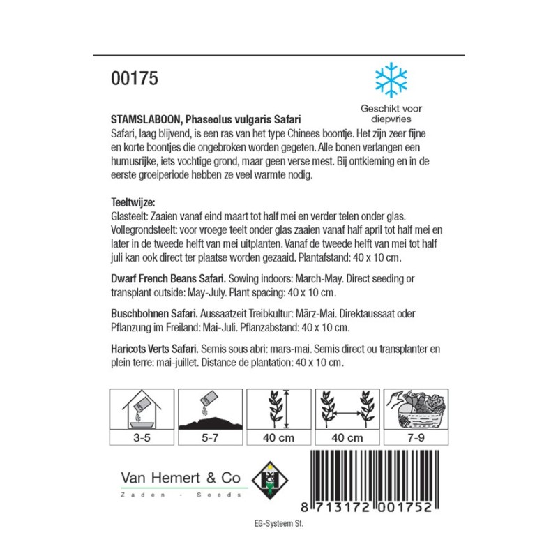 Stamslaboon, Phaseolus vulgaris 'Safari', 30 gr. -zaden-