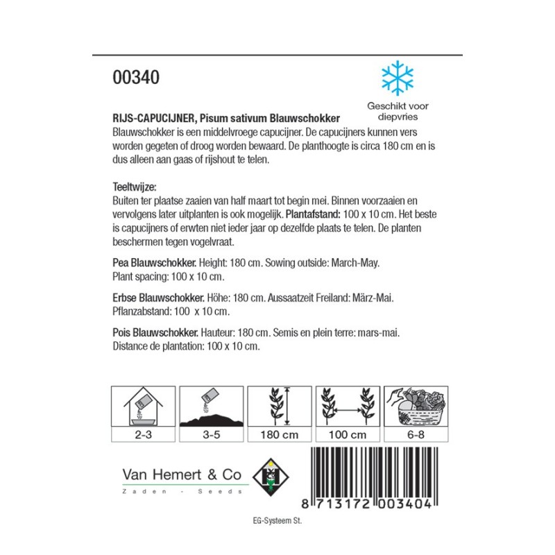 Rijscapucijner Pisum sativum 'Blauwschokker', 50 gr. -zaden-