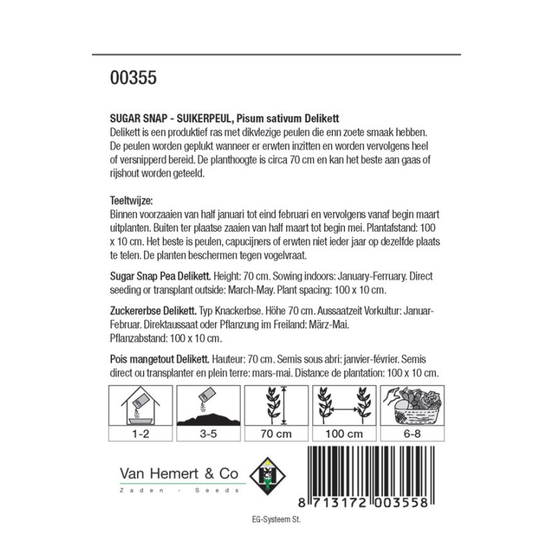 Sugar snap, Pisum sativum 'Delikett', 50 gr. -zaden-
