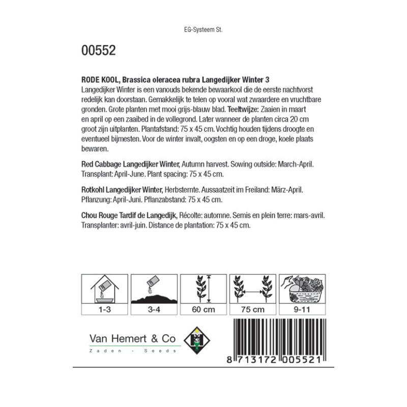Rode kool, Brassica oleracea rubra 'Langedijker Winter 3' -zaden-
