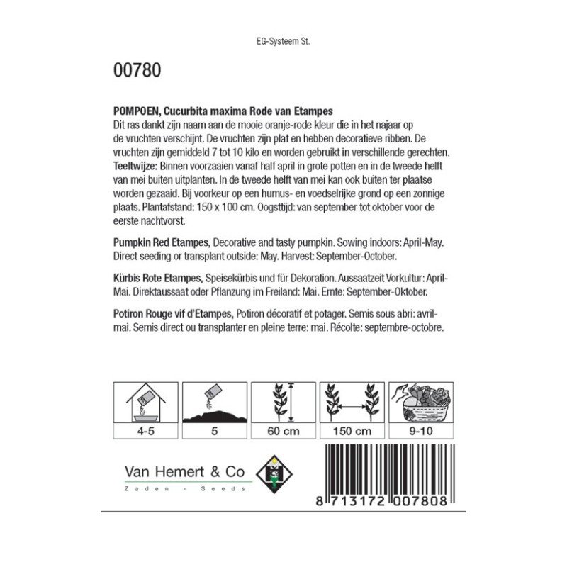 Pompoen, Cucurbita maxima 'Rode van Etampes' -zaden-