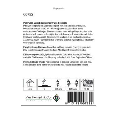 Pompoen, Cucurbita maxima 'Oranje Hokkaido' -zaden-