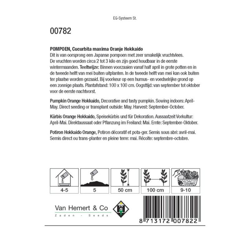 Pompoen, Cucurbita maxima 'Oranje Hokkaido' -zaden-