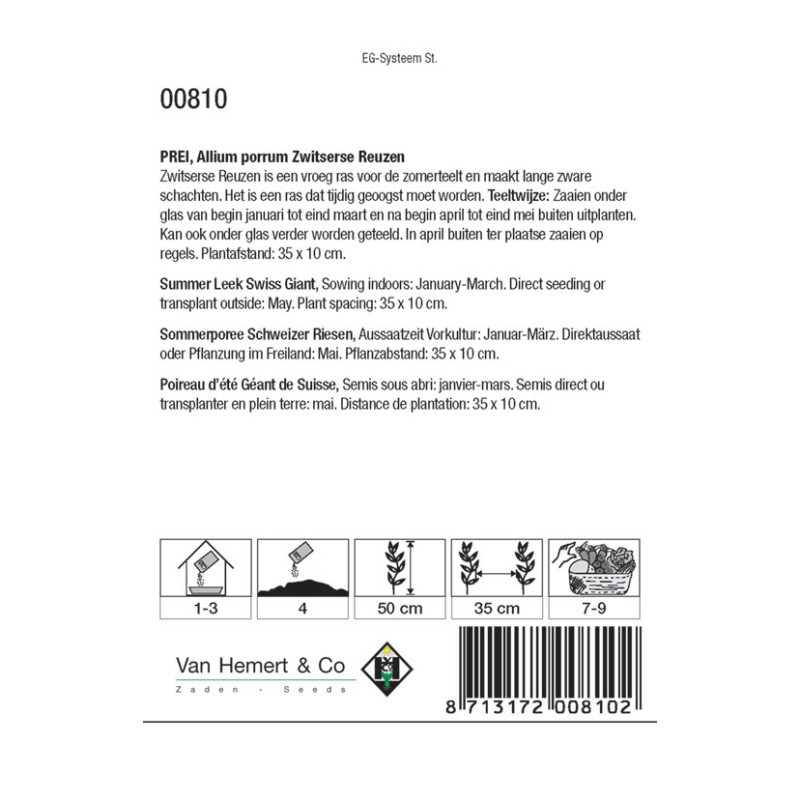 Prei, Allium porrum ' Zwitserse Reuzen'  -zaden-