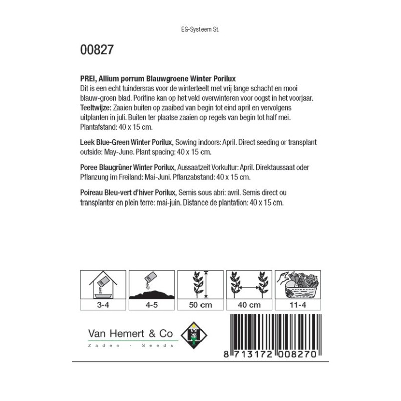 Prei, Allium porrum 'Blauwgroene Winter Porilux' -zaden-