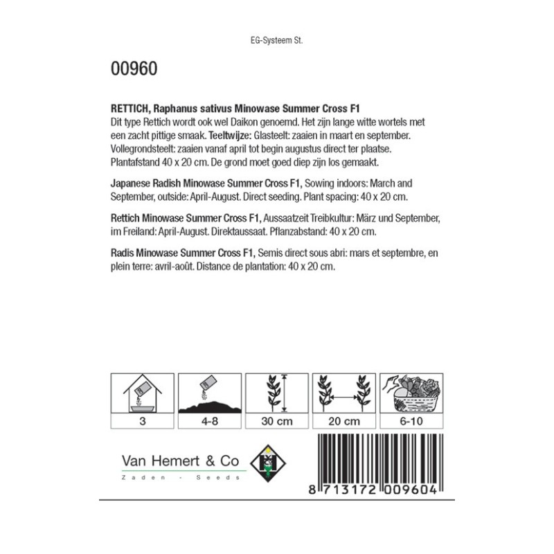 Rettich / Daikon, Raphanus sativus 'Minowase S.C. F1' -zaden-