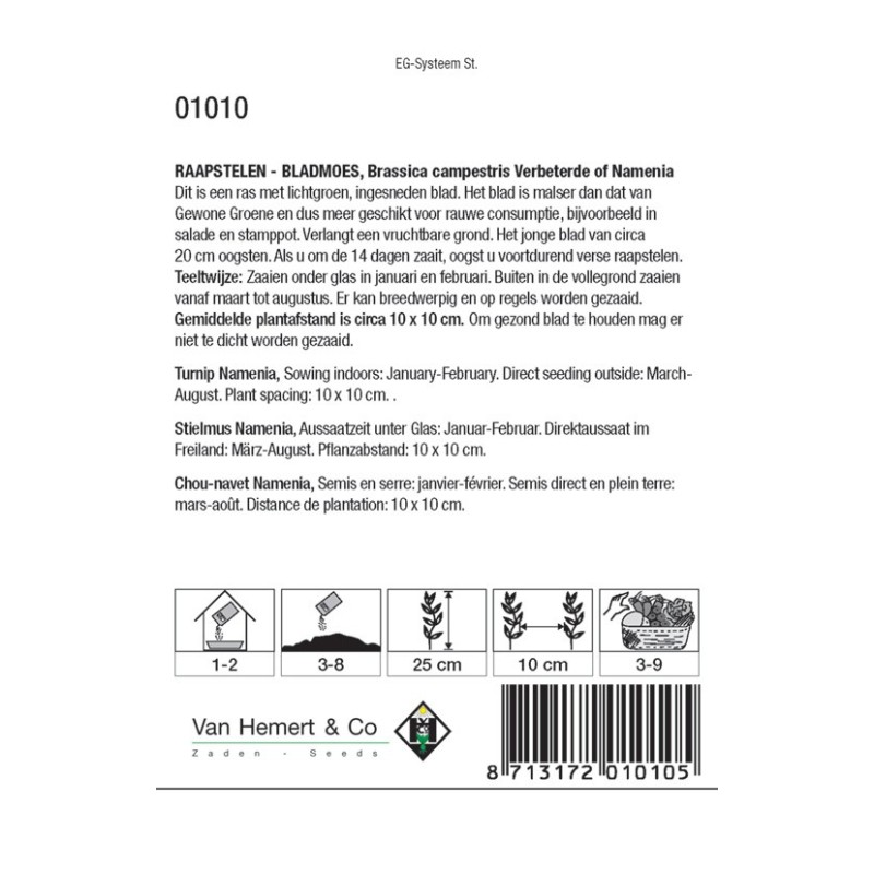 Raapstelen - Bladmoes, Brassica campestris 'Verbeterde of Namenia' -zaden-