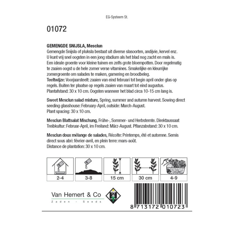 Snijsla gemengd, Lactuca sativa 'Mesclun' -zaden-