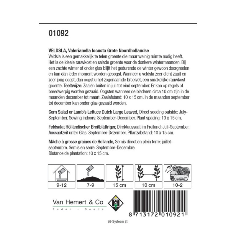 Veldsla, Valerianella locusta 'Grote Noordhollandse' -zaden-