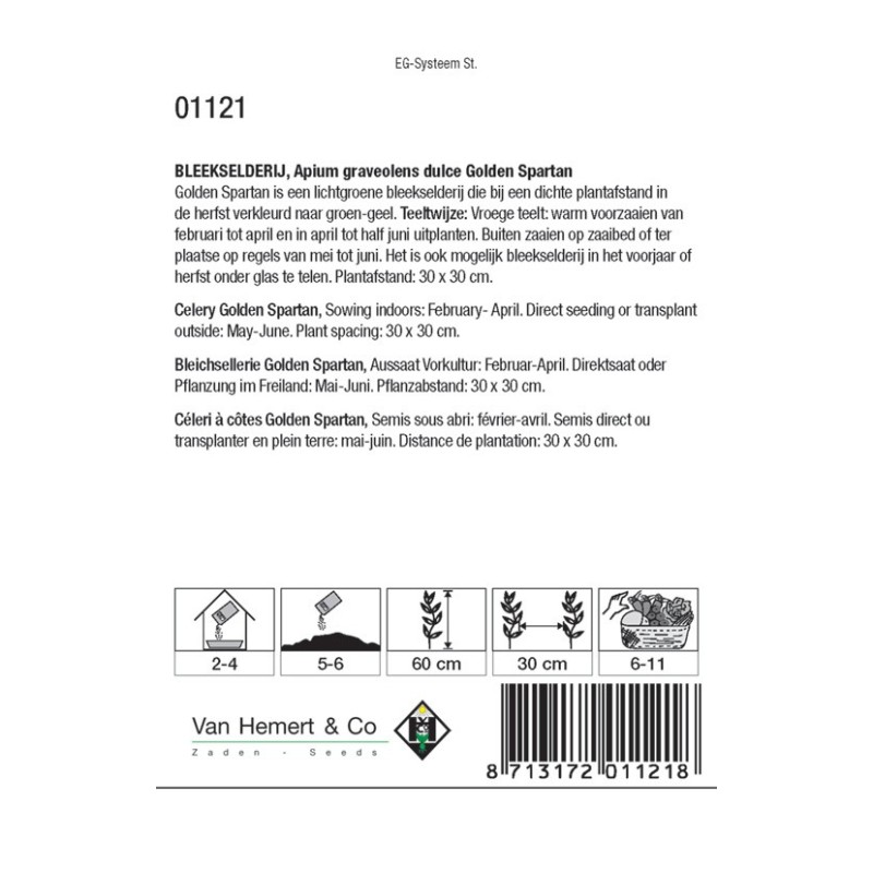 Bleekselderij, Apium graveolens dulce 'Golden Spartan' -zaden-