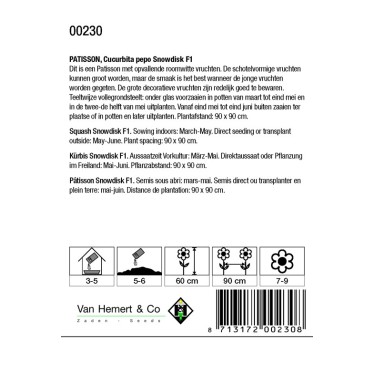 Patisson, Curcubita pepo 'Snowdisk F1'  -zaden-